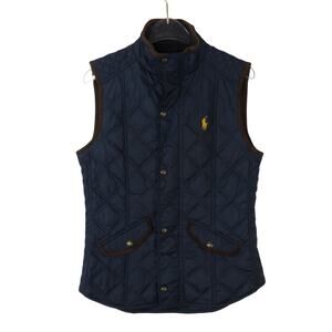 Polo Ralph Lauren Navy Blue Quilted Vest XS Women Embroidered Logo